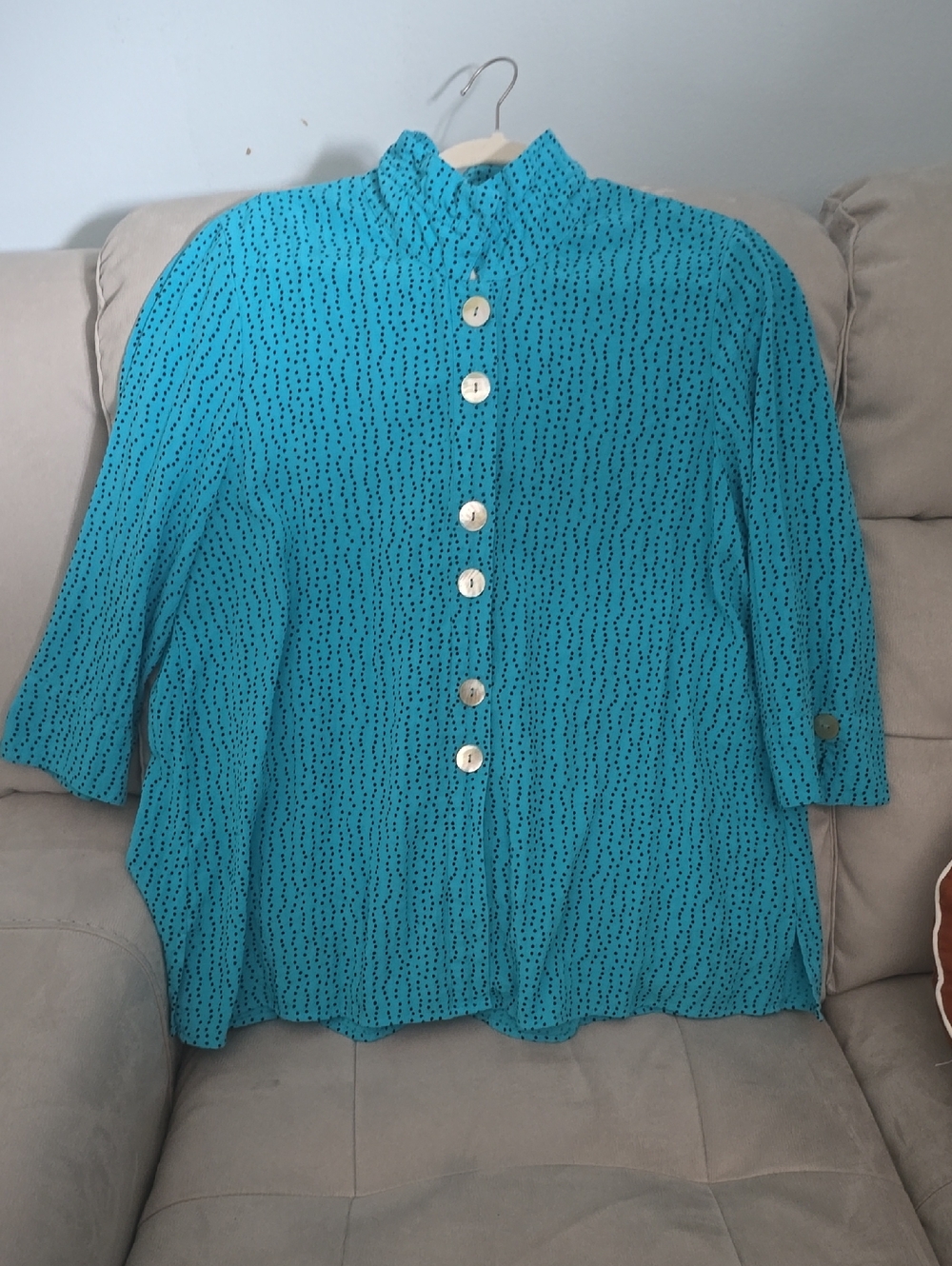 Ali Miles Turquoise Button-Front Textured Shirt
